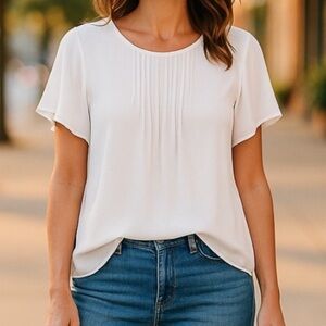 NWT CeCe Ecru cream Pleated Blouse with Relaxed Fit Womens Sz XL | MSRP $74.00